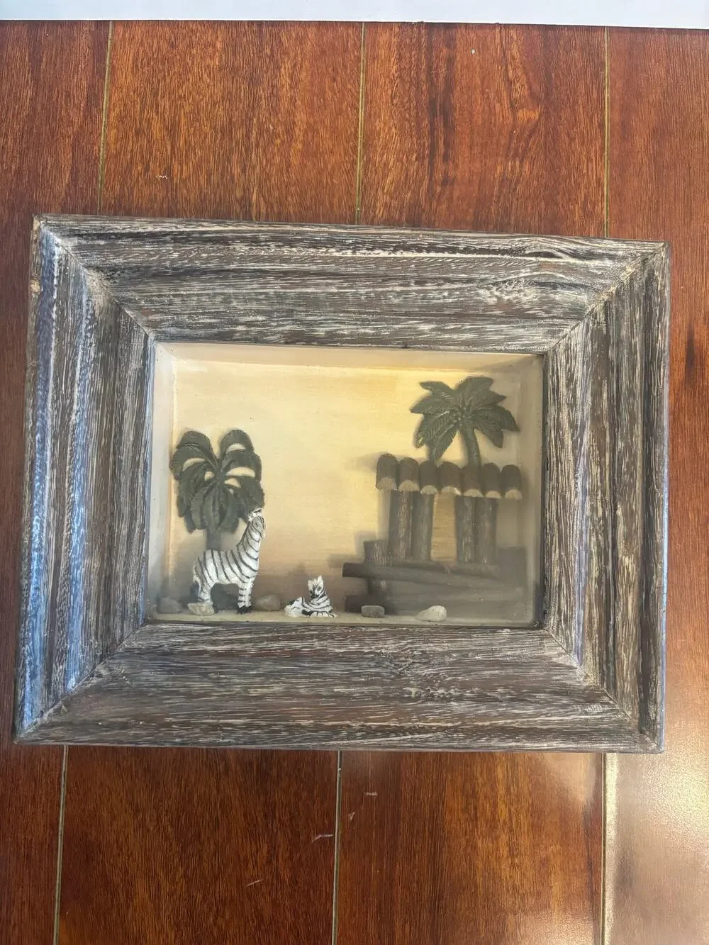 Zebra Wall Decor Shadow Box Safari Theme Mom & Baby  Resin & Wood 3 D